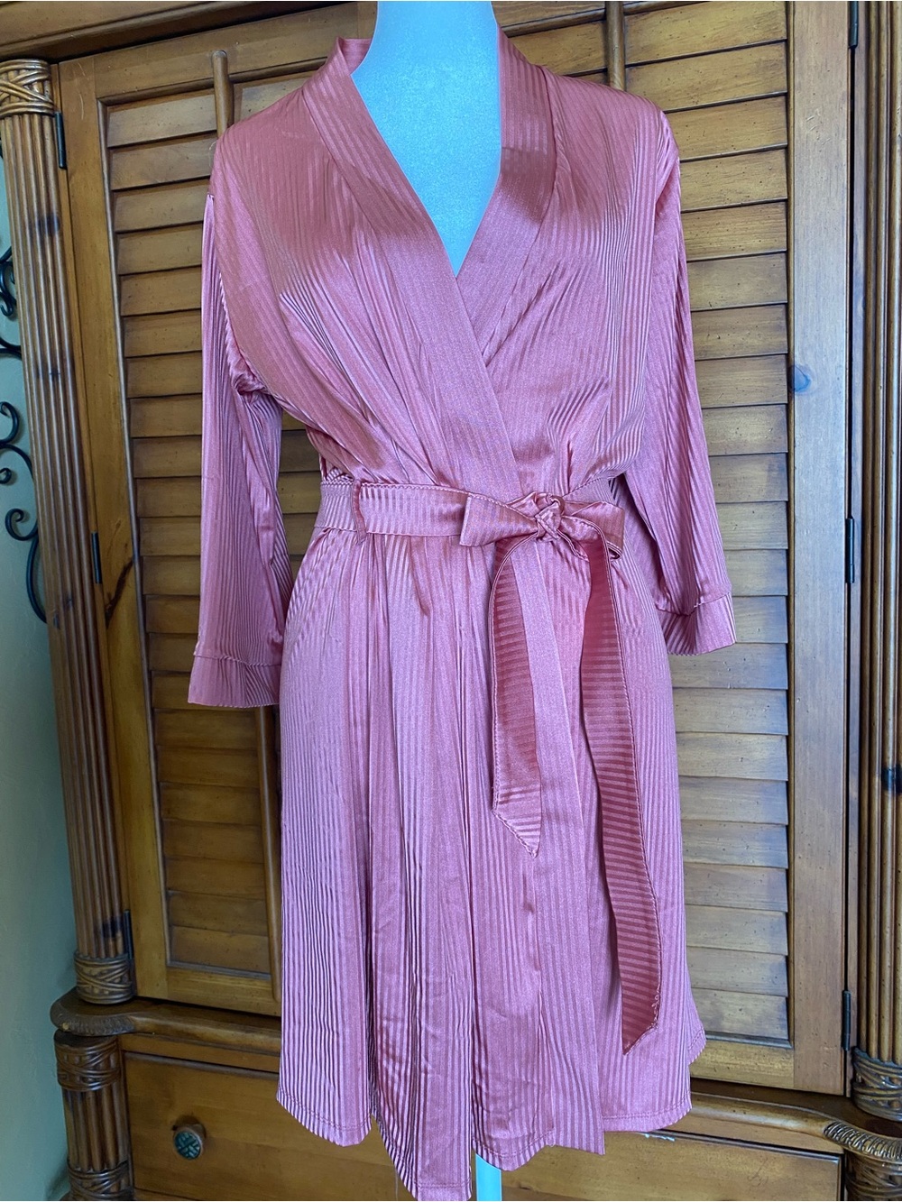 Nicole Miller Rose Pink Satin Pleated Wrap Robe